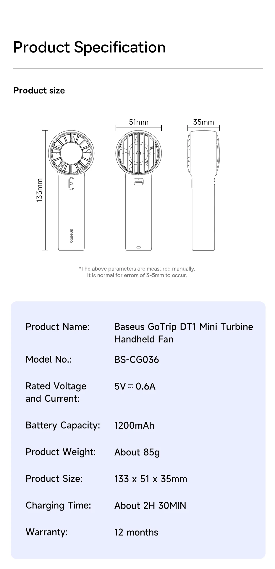 Baseus Gotrip Mini Turbinen Handventilator Tragbar Wiederaufladbar_voghion.com