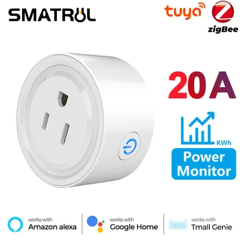 Power Monitor 20A 16A Tuya Smart Zigbee Socket Plug US Wireless Control Outlet with Energy Timer Works with Alexa Google Home
