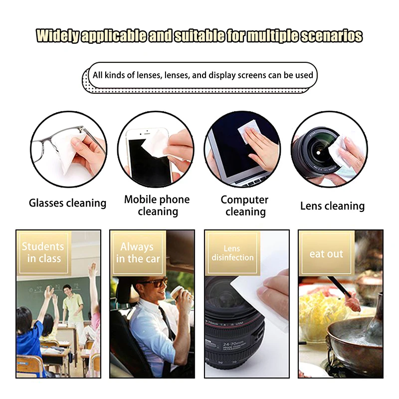 100pcs Lens Cleaning Wipes Metal Jewelry Wipes Anti Fog Glasses Mobile Phone Screens And Disposable Eyeglass Cloths