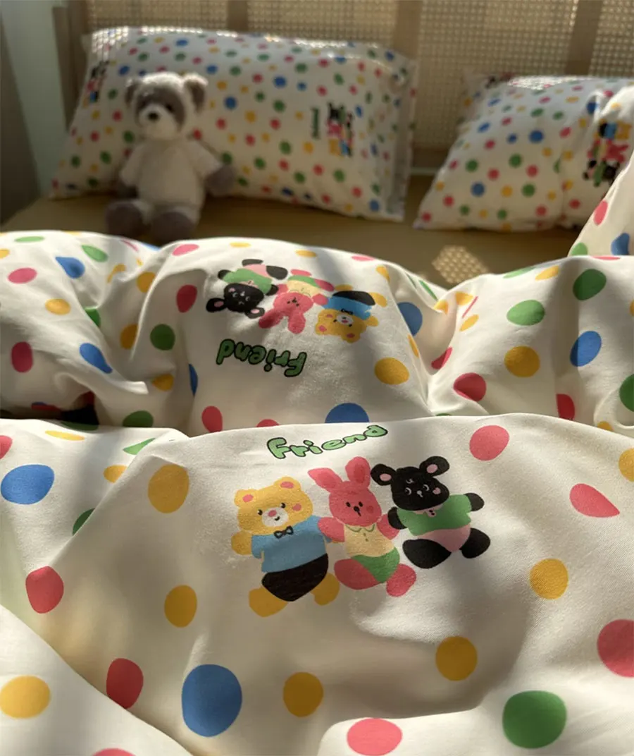 

Модный Красочный Комплект постельного белья в горошек, милый современный хлопковый комплект постельного белья для двуспальной кровати, простыня, подушка, пододеяльник