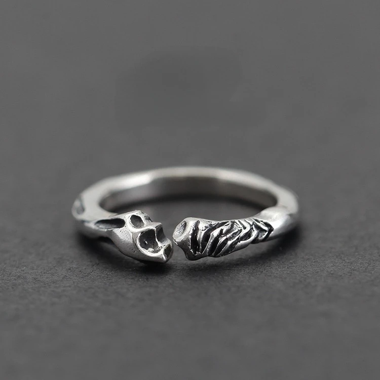 Кольца в виде ребер модные серебряные кости Череп регулируемое кольцо на палец