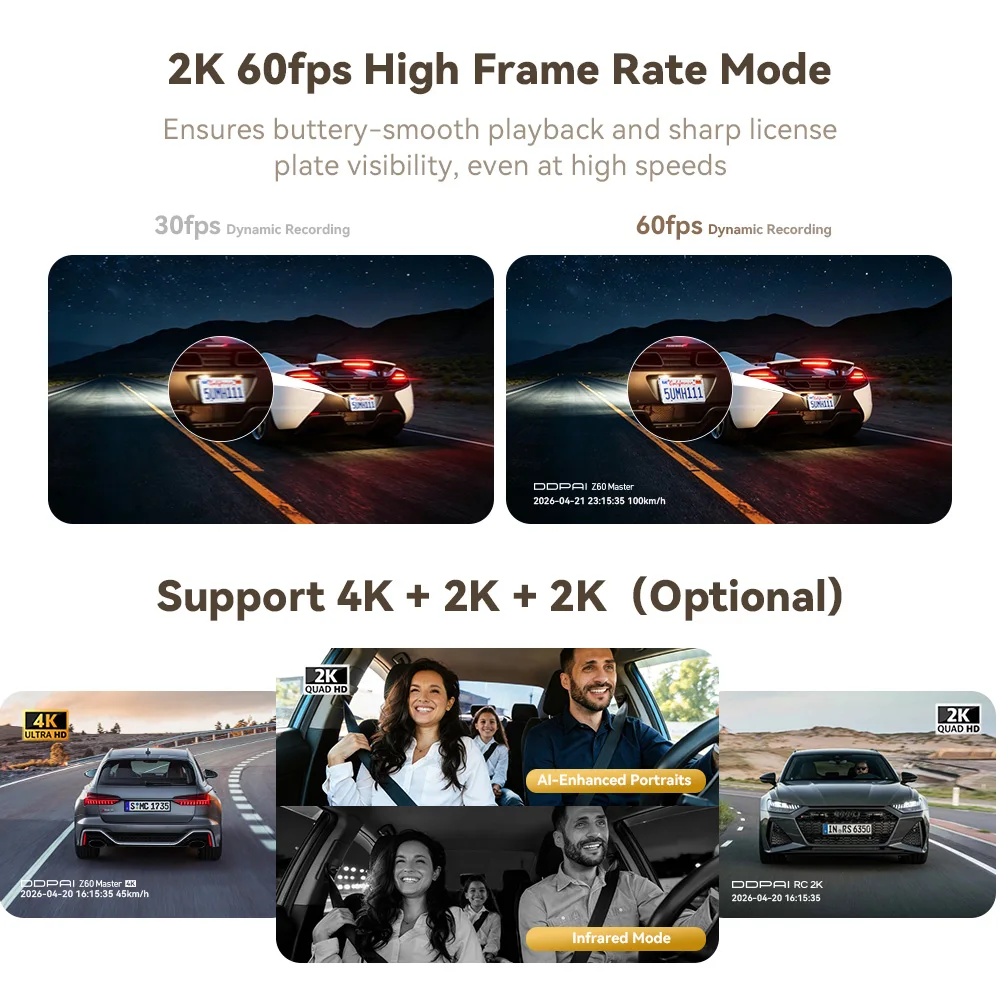 【חדש】DDPAI Z60Master Dash Cam 4K+2K 2/3 ערוצים קדמי ואחורי Dual HDR Night Vision WiFi6 GPS ADAS Anti-Flicker Dash מצלמת רכב