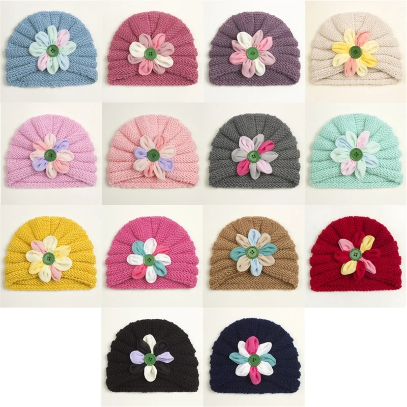 Warm Baby Flower Knitted Hat Floral Knitted Woolen Yarn Hats Girls Beanie Breatable Bonnet Fashion DropShipping