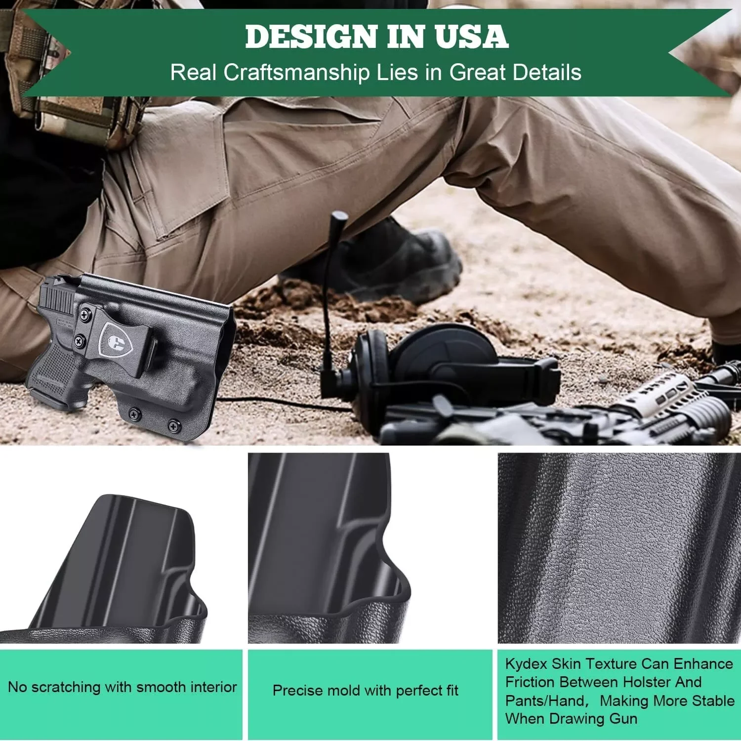 IWB Kydex Holster Custom Fit: Glock 26/27/28/33 Pistol with TLR6 Laser Light Right And Left Incompatible Aiming Device 6