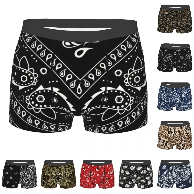 

Black Bandana Pattern Underwear Men Sexy Printed Custom Paisley Style Boxer Shorts Panties