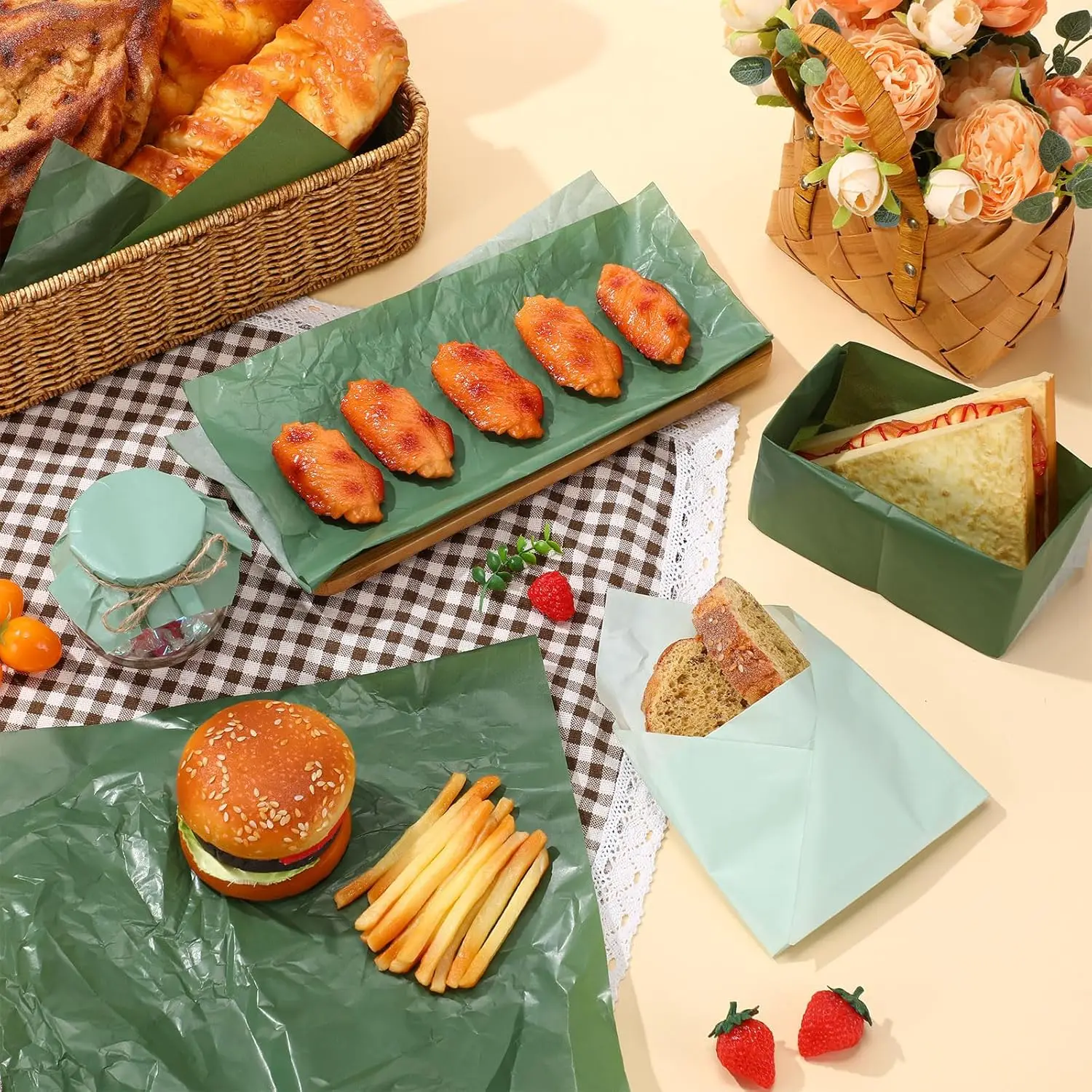 400 Sheets Sage Green Wax Paper – Gradient Green Greaseproof Deli Wrapping Sheets, Oil-... - SKU SSWP1951 - UGI Packaging