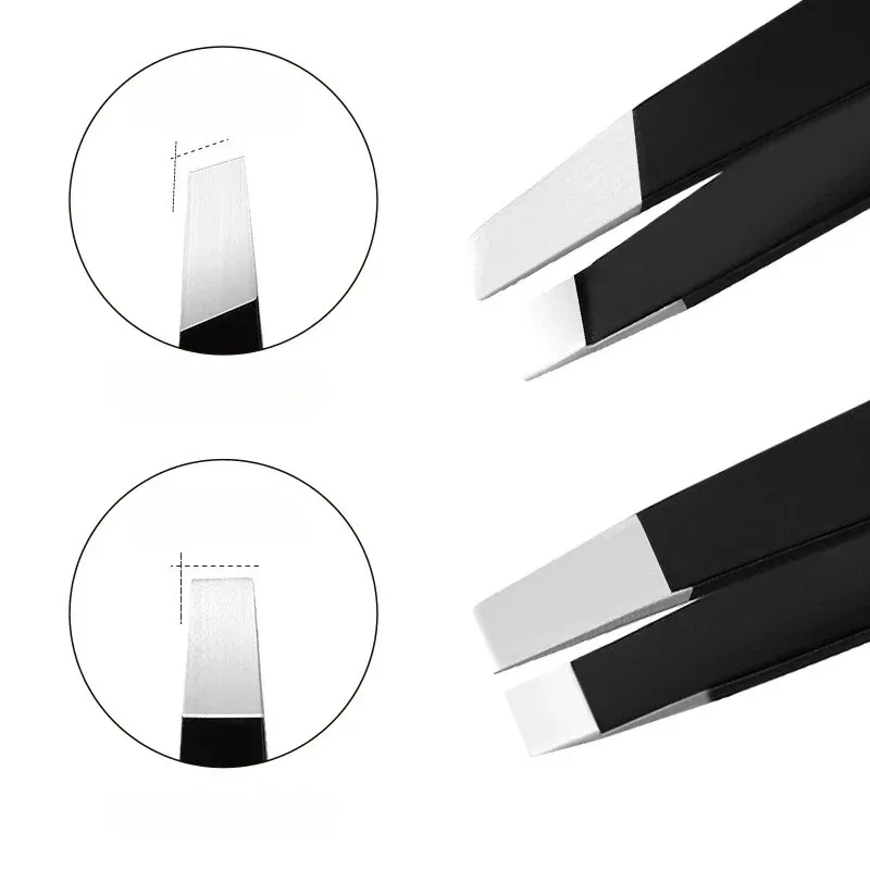 Stainless Steel Black Eyebrow Tweezer with Slant and Flat Point Beauty Tools for Eyelash Tweezer & Ingrown Hair Removal 4