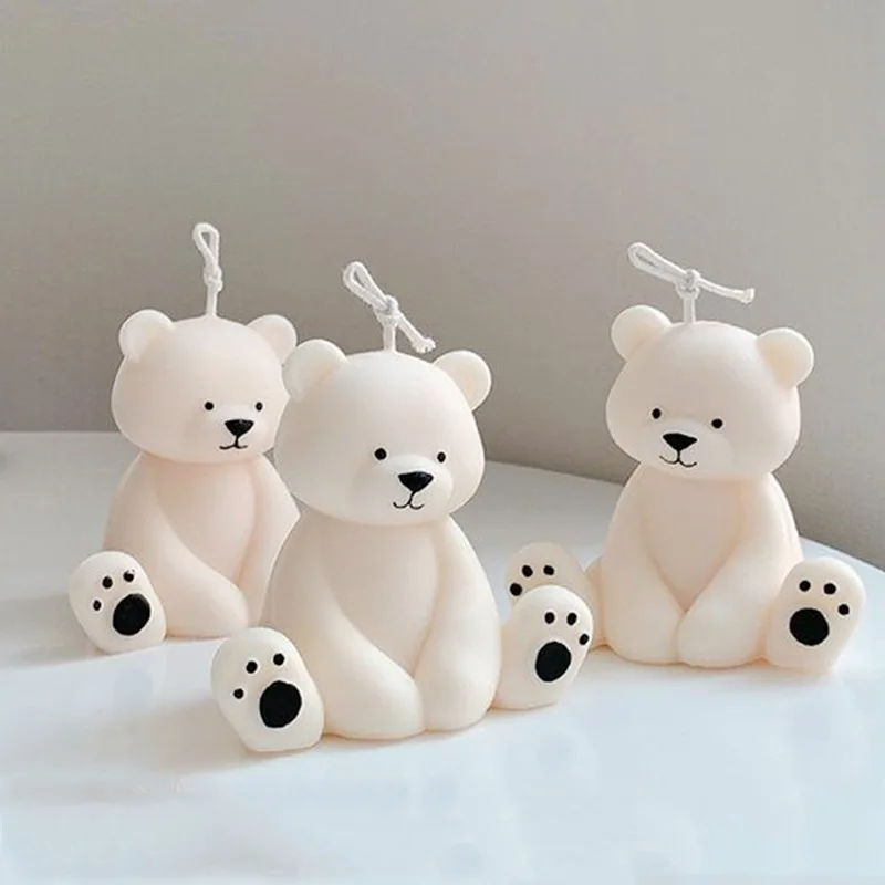 3D Sitting Bear Aromatherapy Candle Silicone Mold Diy Cute Animal Plaster Craft Resin Mold Handmade Soap Candle Making Kit