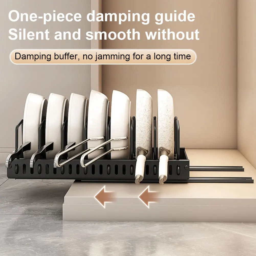 1Pcs Kitchen Pots Pans Organizer with 8 Adjustable Dividers Sliding Lid Holder Pan Rack Slide Out Pot Pan Organizer for Pot Lid