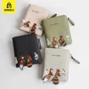 New Embroidered Animal Design Wallet for Women Vogue Cartoon Raccoon Fox Tail Leather Wallets Zip Coin Pocket Student Fold Purse 1