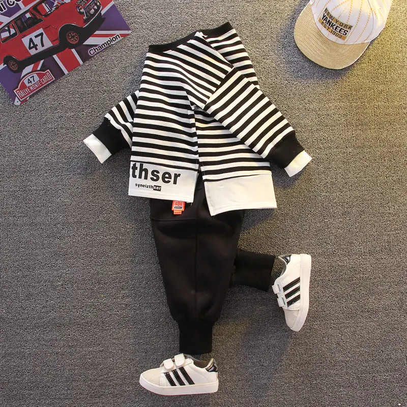 

New Autumn Baby Girl Boys Clothing Infant Casual Sport Strips T Shirt Pants 2PCS/Sets Kid Child Clothes Suits Cotton Tracksuits