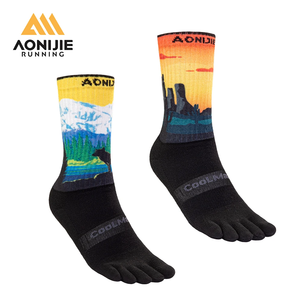 

AONIJIE E4843 One Pair Long Tube Outdoor Five Toe Socks Shock Absorption Toe Socks Stocking for Trail Running Warking Ride