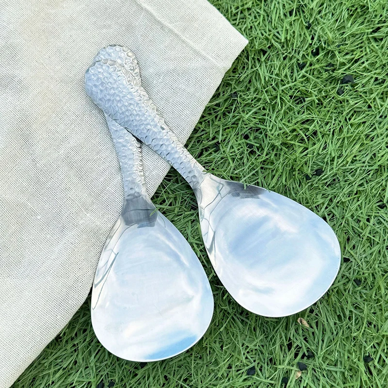 Stainless Steel Hammer Patterned Rice Spoon Cafeteria Restaurant Self-Service Rice Shovel Household Spoon