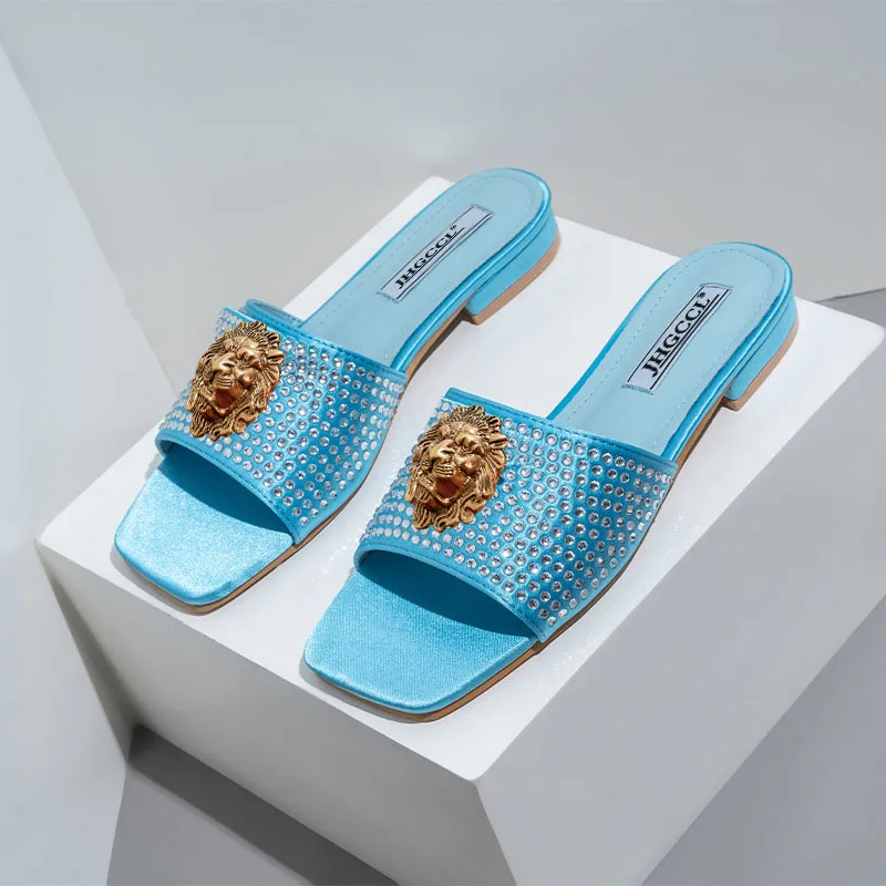 New high heels women's sandals Lion hardware buckl e with summer slippers luxury high heels T15 3