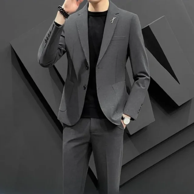 Costumes habnommée et blazers pour hommes, ensemble de tenues formelles pour hommes, mode décontractée, olympiques élégants, grandes tailles, mode de cérémonie, tendances, gris, 2 pièces 1