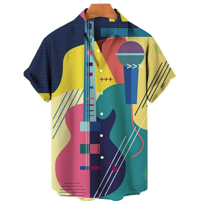 Shirts For Men Hawaiian Music Note Pattern Fashion Print Summer Harajuku Blouses Short Sleeves Hawaii Beach Tops Tees Clothing 2