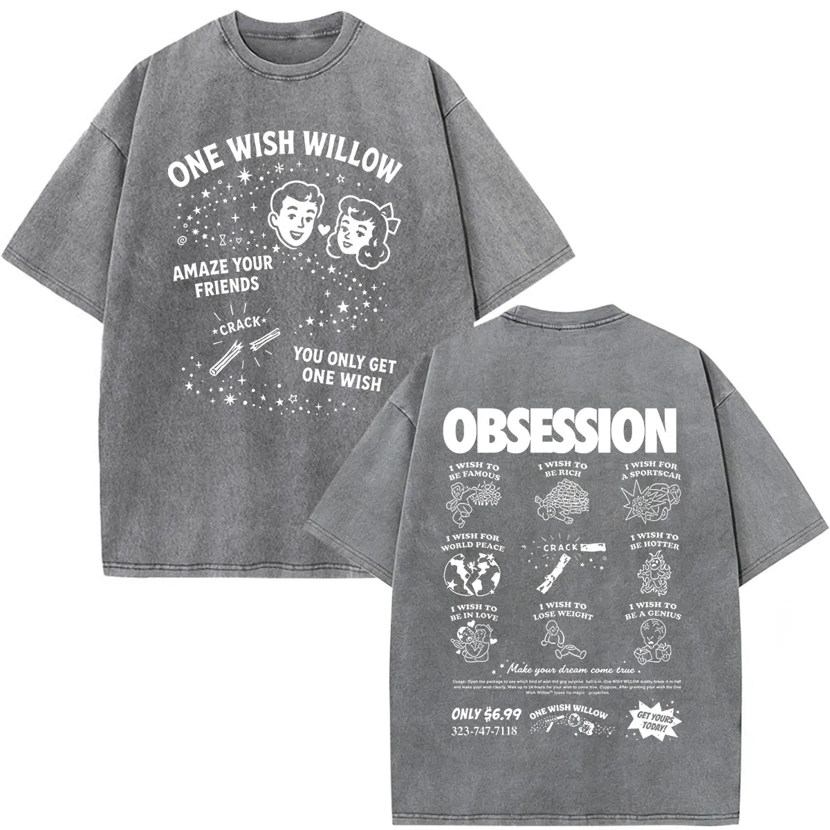 Movie Obsession One Wish Willow 빈티지 워시 티셔츠 남성 여성 의류 고딕 캐주얼 오버 사이즈 반소매 O 넥 티셔츠