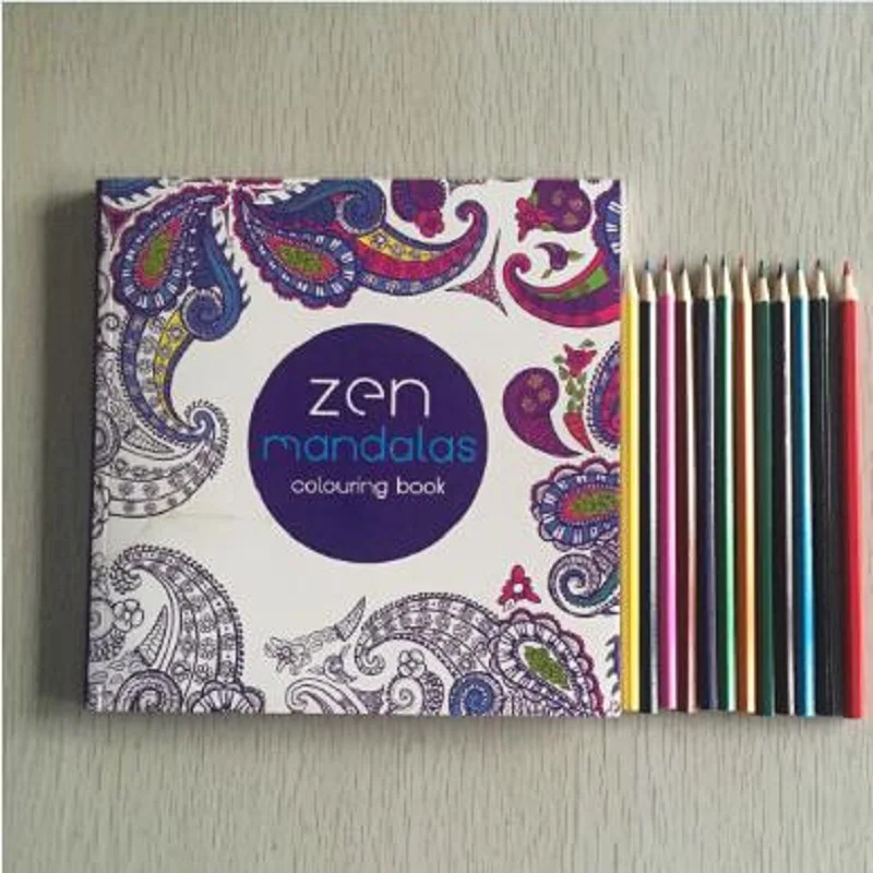 

12 Color Pencils +English Edition 128 Pages Mandalas Coloring Book For Adults Children Relieve Stress Kill Time Secret Garden