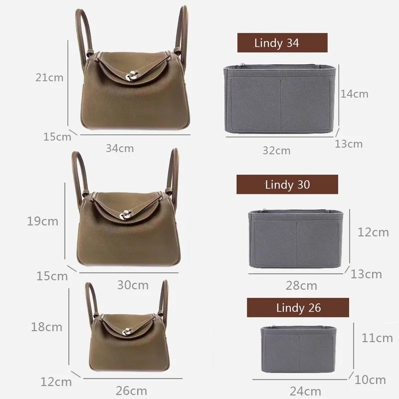 For Lindy 26 30 34 Felt Insert Organizer Bag For Makeup Women's Handbag Travel Inner Portable Cosmetic Storage Bag