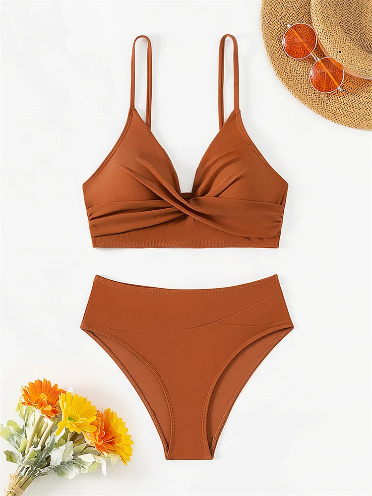 Bikini Swimsuit Women High Waist Swimwear 2024 New Solid Sling Bikinis Set Sexy Thong Bathing Suit For Female Summer Beach Wear