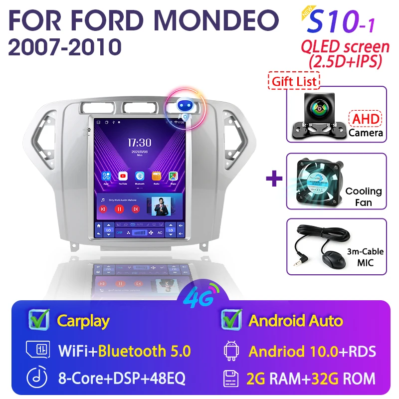 Srnubi Android 11.0 Car Radio for Ford Mondeo mk4 Galaxy A/C 2007-2010 Multimedia Video 2Din 4G WIFI GPS Carplay Navigation car with movie player Car Multimedia Players