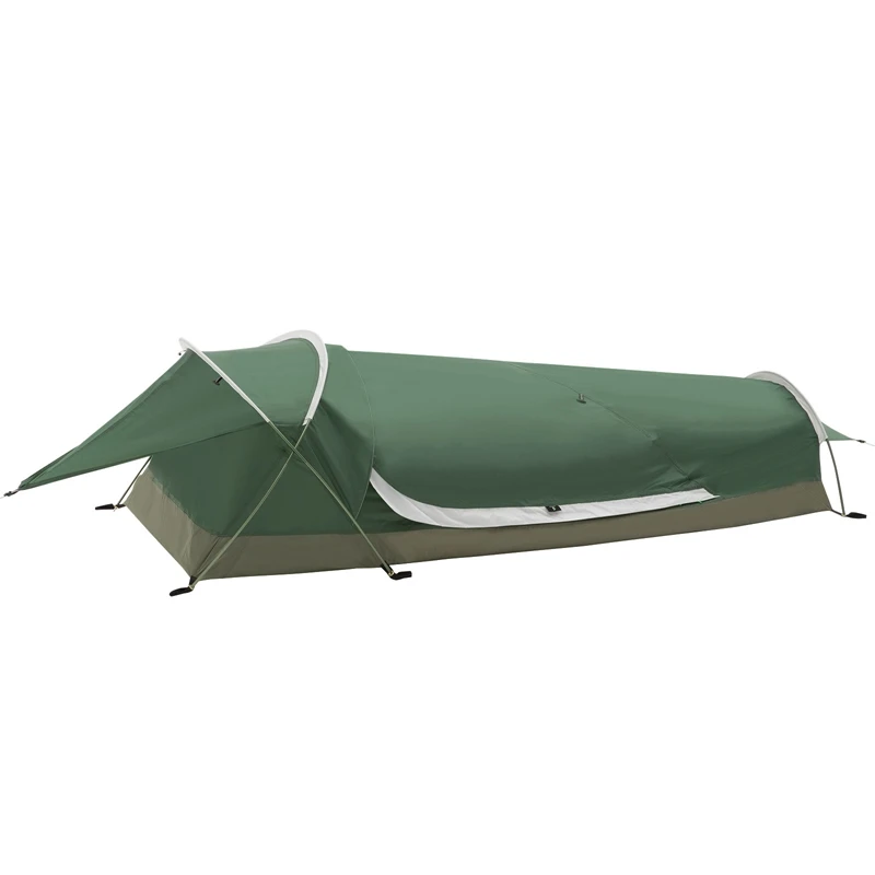 Single Person Camouflage Tunnel Tent Outdoor Camping Portable Lightweight Rainproof Nylon Fabric Aluminum Pole Double Zipper