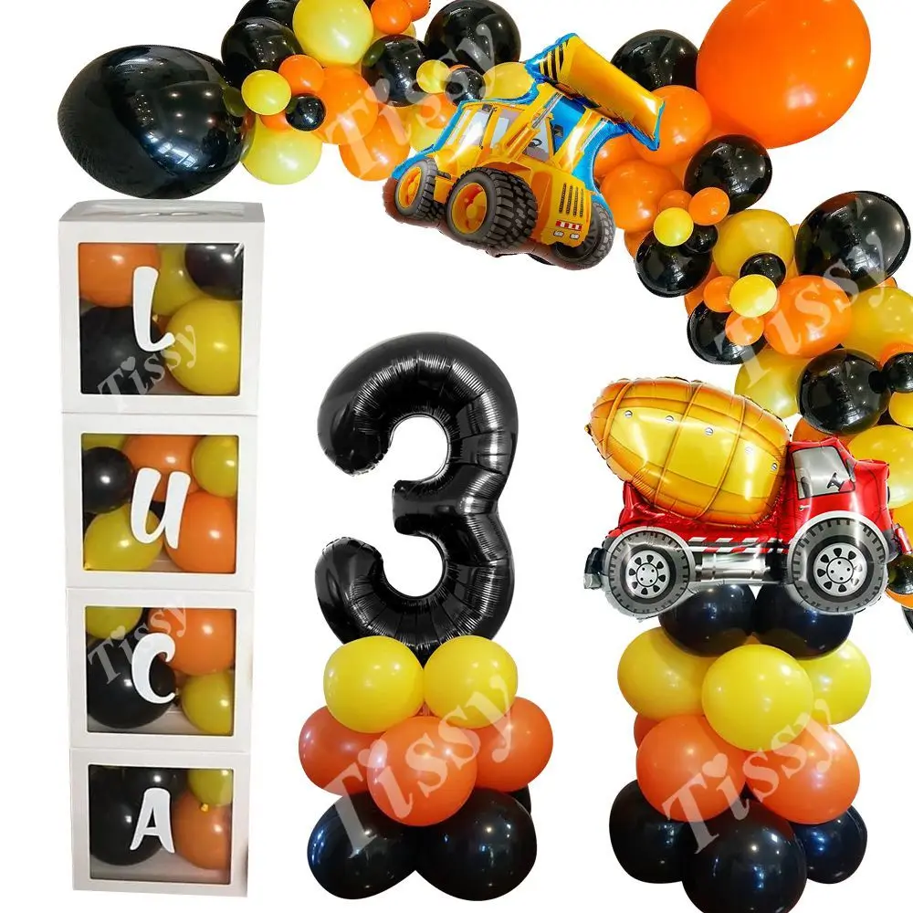 

1set Number Balloon Tower Vehicle Excavator Truck Balloons for Boy's Construction Birthday Party Decorations DIY Gifts Supply