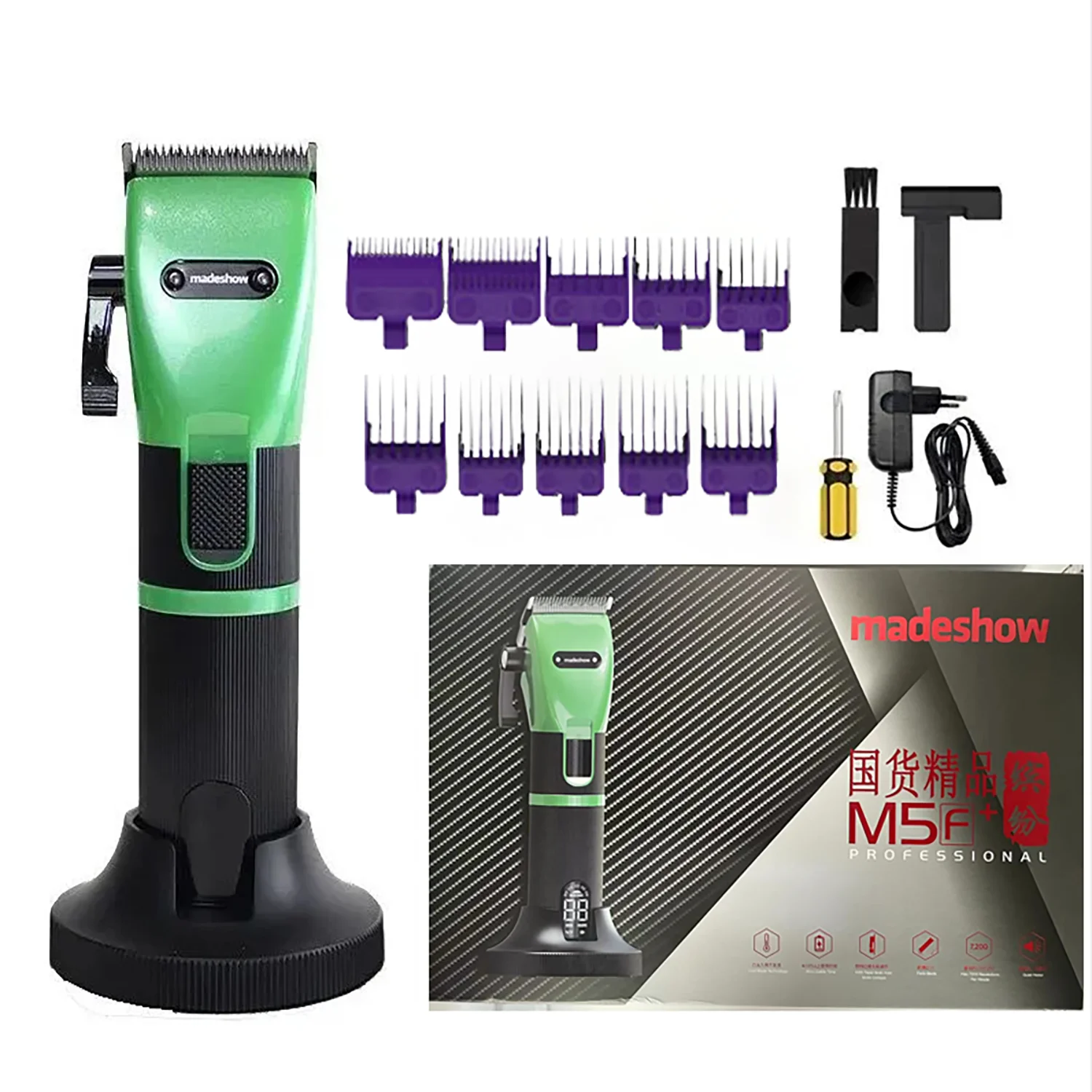 

New Madeshow M5+M6 Green Professional Barbershop Hair Salon Men's Special Hair Clipper Trimmer Razor High Power High Quality