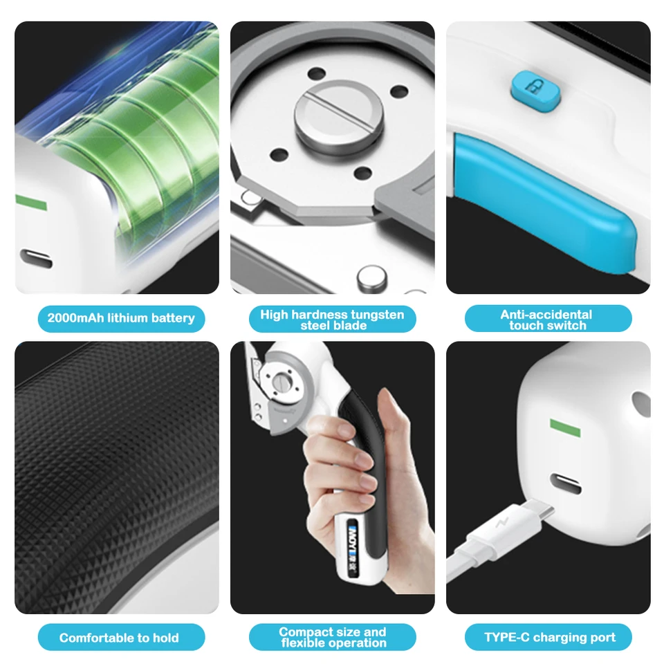 Joyzan Forbici Elettriche Senza Fili 4V, Taglierina Rotante Per Cartone, Tessuto E Tappeti, Con Batteria 2000 MAh