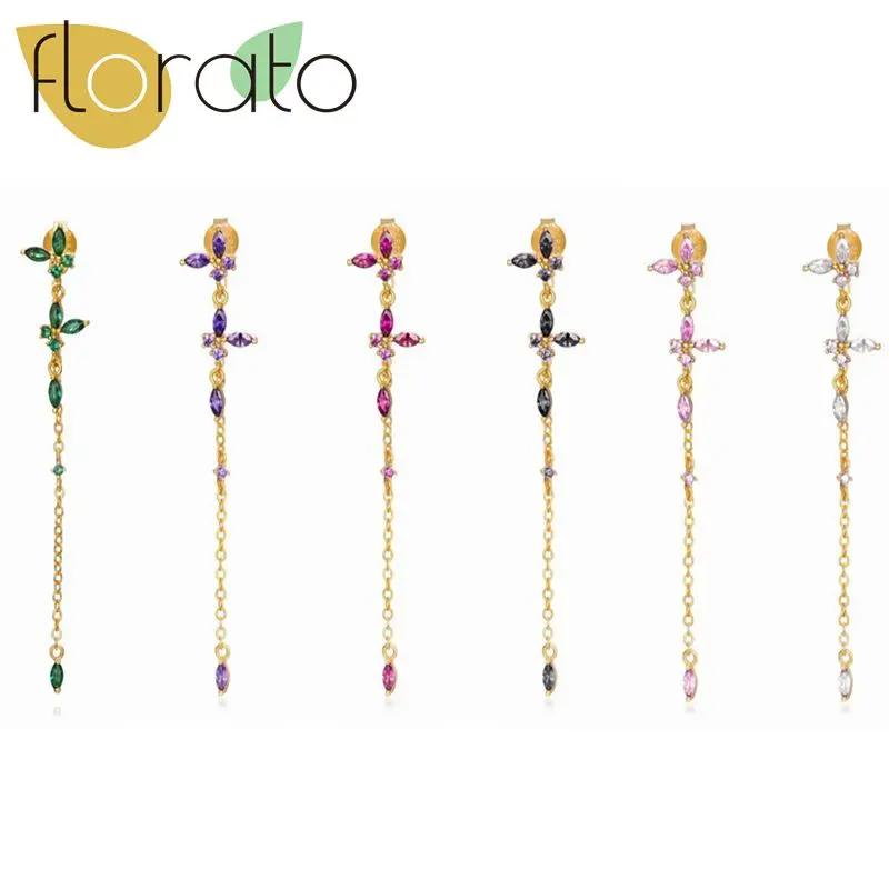 

925 Sterling Silver Ear Needle High Grade Light Luxury Stud Earrings Colored Zircon Tassel Butterfly Series Earrings for Women