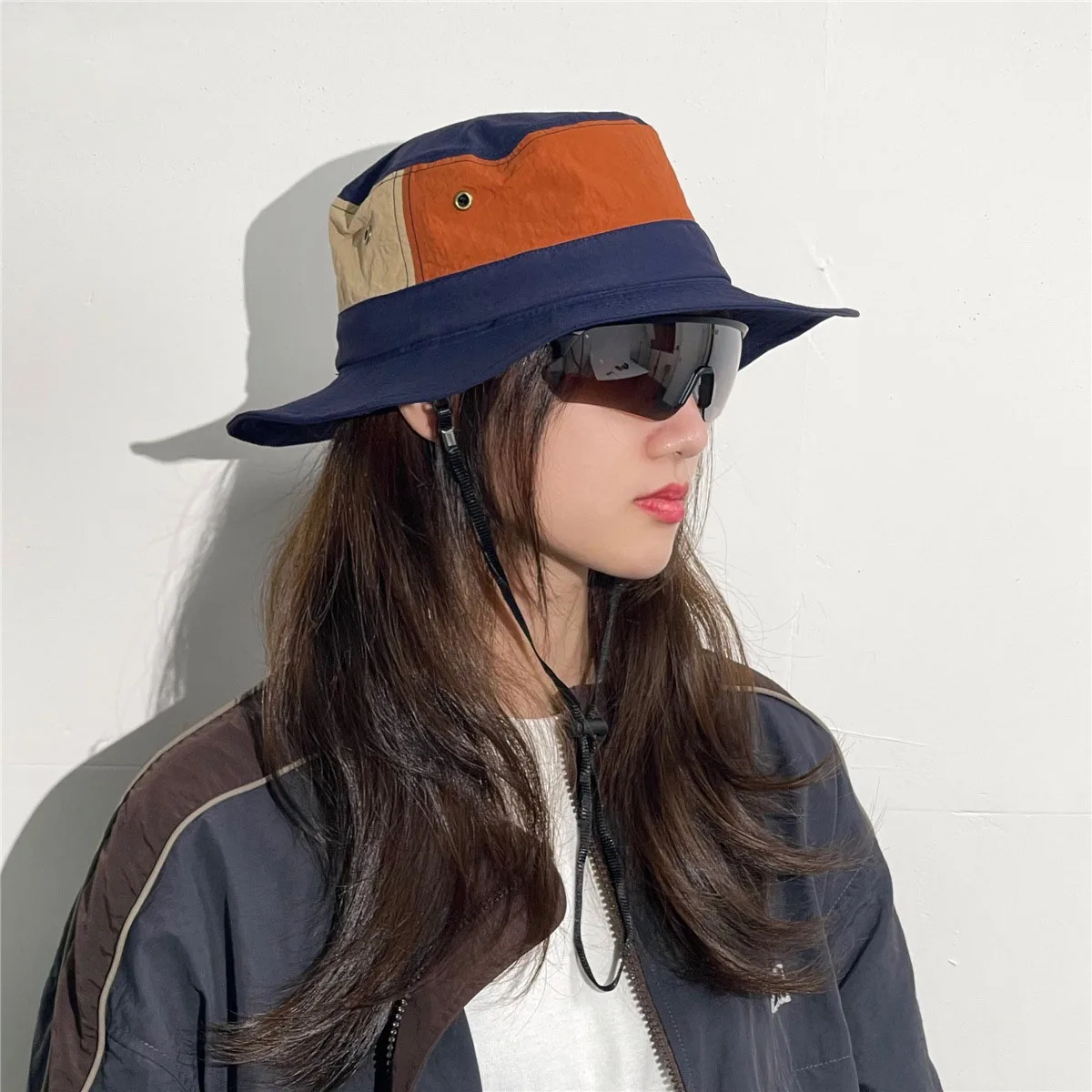 Women Men Japanese Camping Color Block Fisherman Hat Summer Outdoor Windproof Cap Bucket Hats_voghion.com