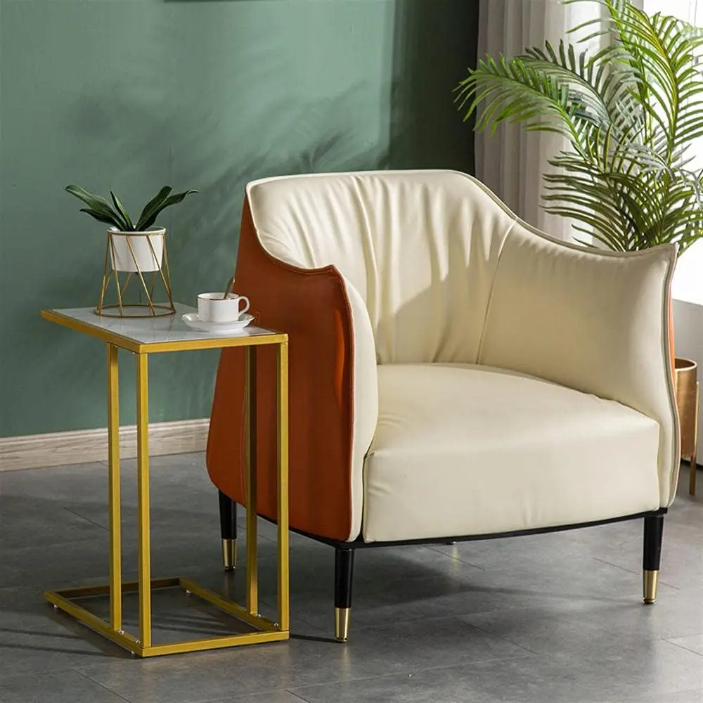 

Стол для дивана, боковой столик, журнальный столик, золотистый мраморный диван, боковой C-столик с золотой металлической основой и мраморной поверхностью ручной работы, для дивана