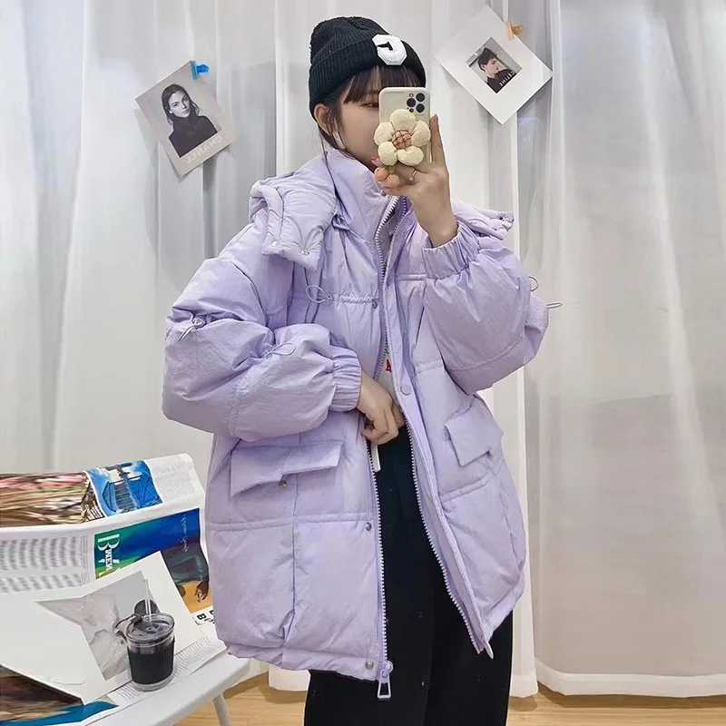 

2023 new fashion trendy candy color down jacket Women's Mid-length white duck down slimming easy matching coat