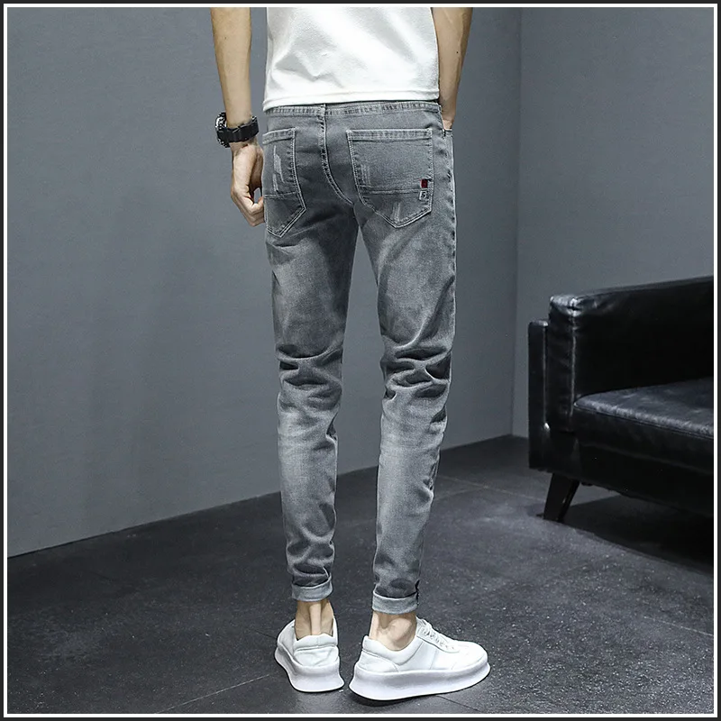 Summer thin jeans men's fashion brand 2022 spring and autumn Korean fashion versatile slim fit small feet long pants men