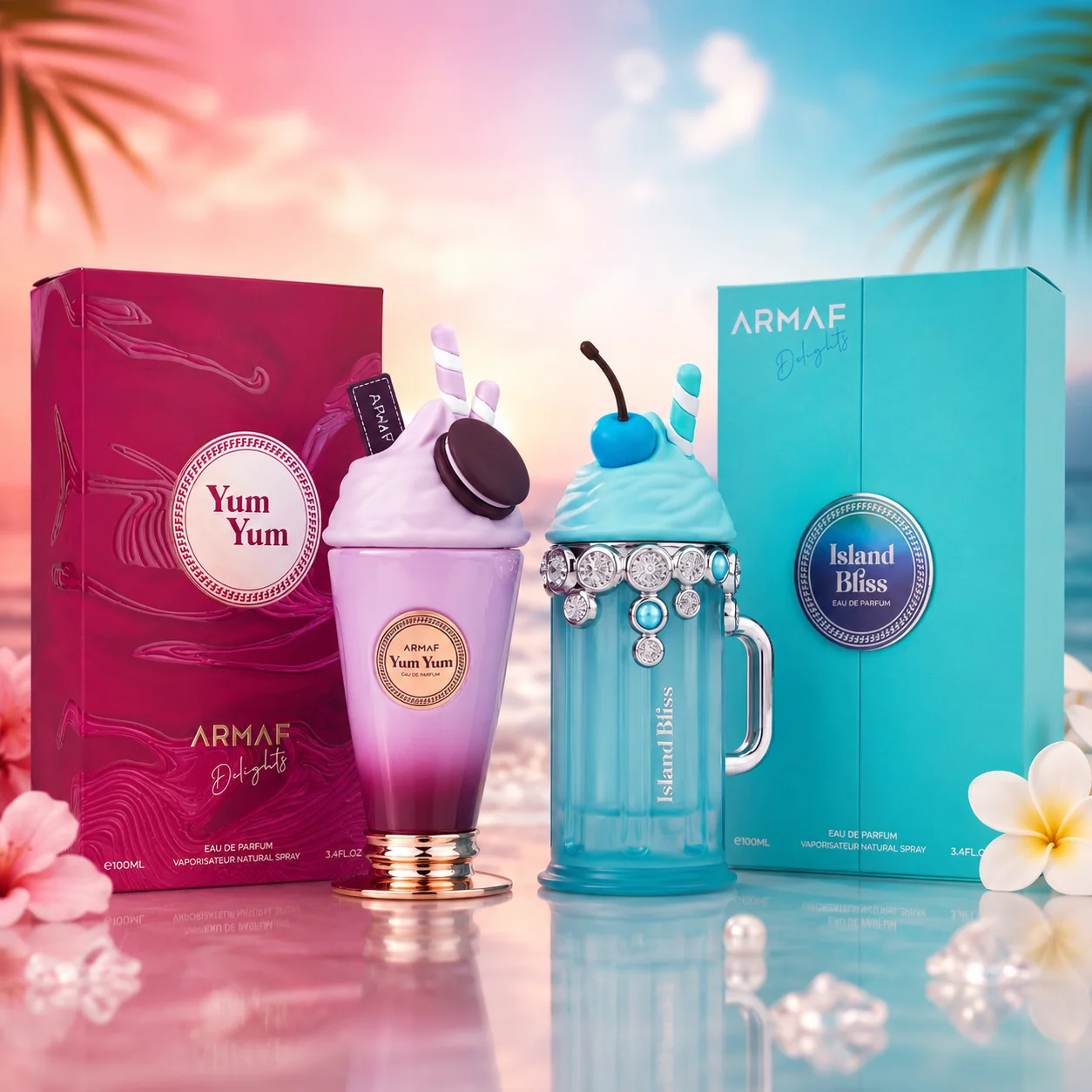 Cute Dessert Themed Perfume Combo Pack, Armaf Yum Yum & Island Bliss Long Lasting Sweet Fruity Tropical Scent EDP Gift Set, Ideal Birthday Holiday Present for Ladies