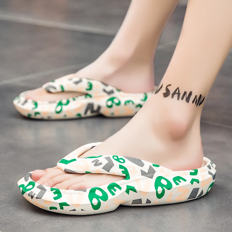 

2022 Spring Summer Women Men's Slippers Flip Flops Sandals Graffiti Anti-slip Outdoor Thick Platform Beach Slides Couple Shoes