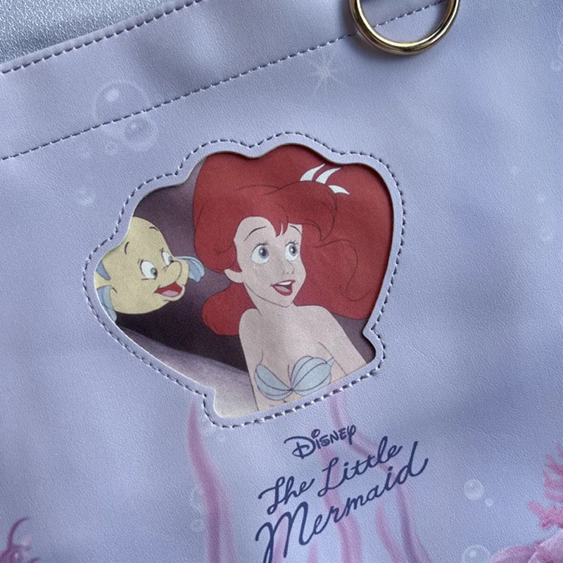 Disney Ariel The Little Mermaid PU Leather Handbag Cartoon Printed Large Capacity Tote Bag Girl Storage Backpack 6