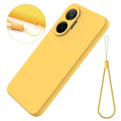 Premium Liquid Silicone Case with Flocking Interior and Lanyard Strap - Soft Protective Back Cover for Poco F7 (Yellow)