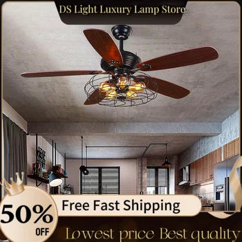 Vintage Ceiling Fan Wood Remote Control Lamp Fans with Lights Industrial Decor DC/AC 220V 110V Modern Nordic Wooden Blade