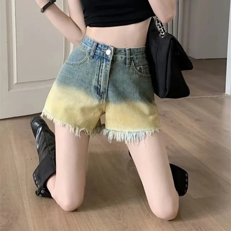 Shorts Women Gradient Simple High Waist Denim Short Trendy Elegant Holiday All-Match Summer Womans Clothing Casual Jeans Mujer
