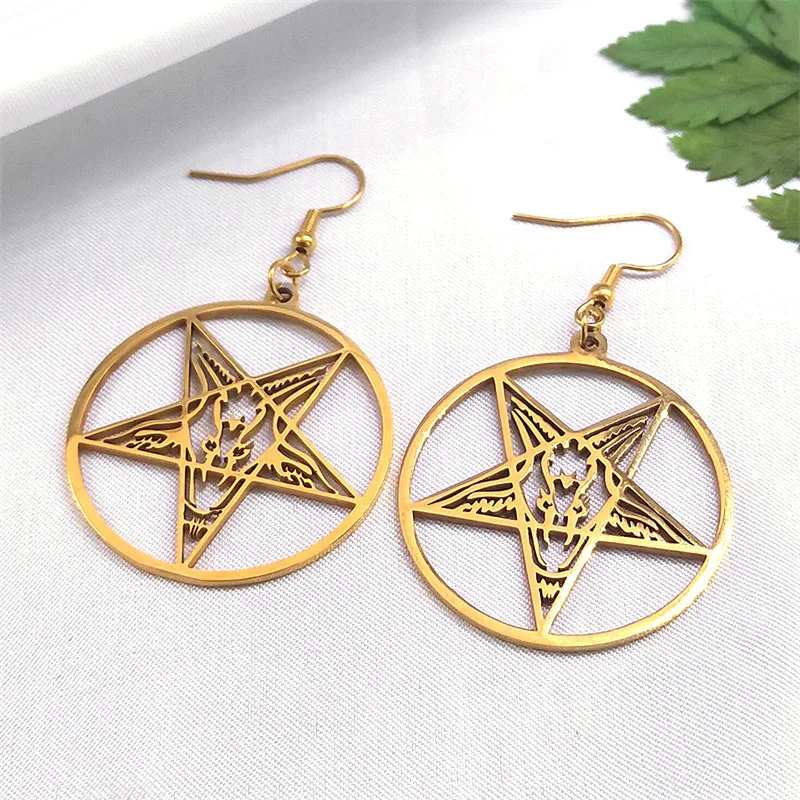 Goth Satan invertiert Pentagramm Ziege Kopf Tropfen Ohrring für Frauen Edelstahl okkulten Satan Baphomet Ohrringe Schmuck Geschenk – Detail 8