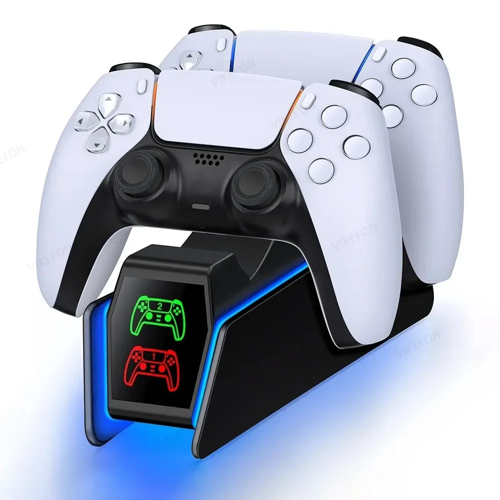  게임 콘솔 액세서리용 고속 충전 PS5 컨트롤러 충전 도크 브래킷 RGB 컨트롤러 충전 스테이션 듀얼