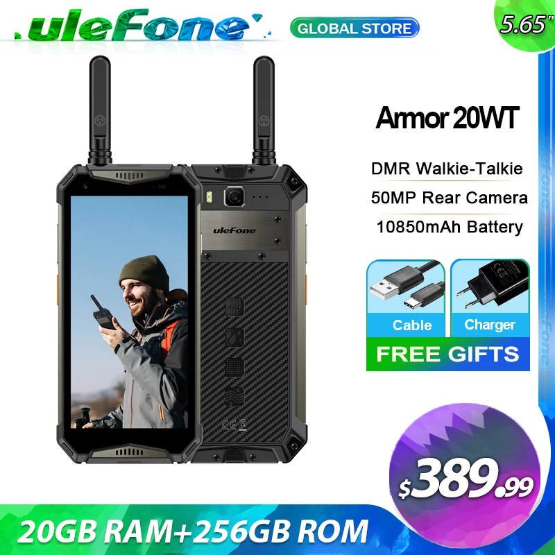 UlefoneArmor20WT20GB256GBRuggedWaterproofSmartphoneDMRWalkieTalkie10850mAhMobile