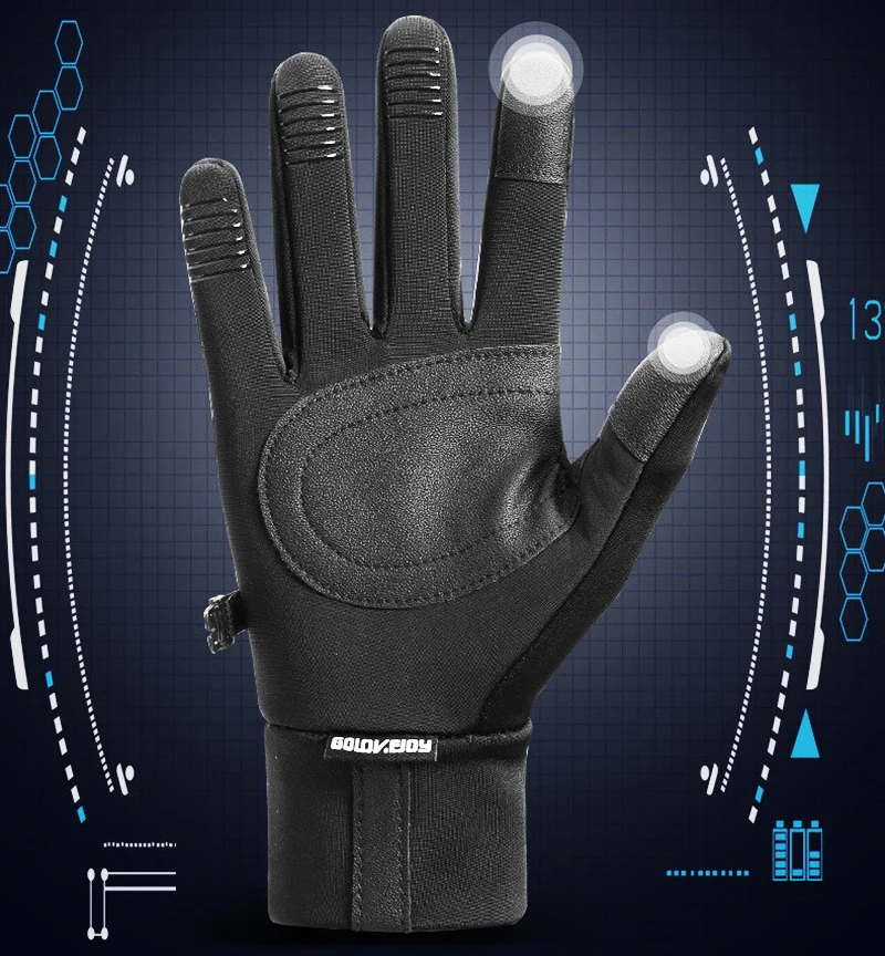 Winter Warm Riding Gloves Outdoor Sports Skiing Cold Touchscreen Padded Non-Slip Electric Motorcycle Gloves Men 4