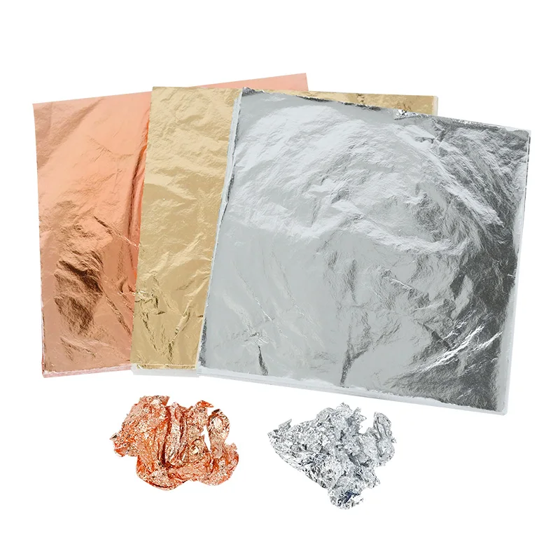 100 sheets genuine copper leaf and 100 sheets imitation silver leaf  aluminum foil for Gilding 14x14cm - AliExpress