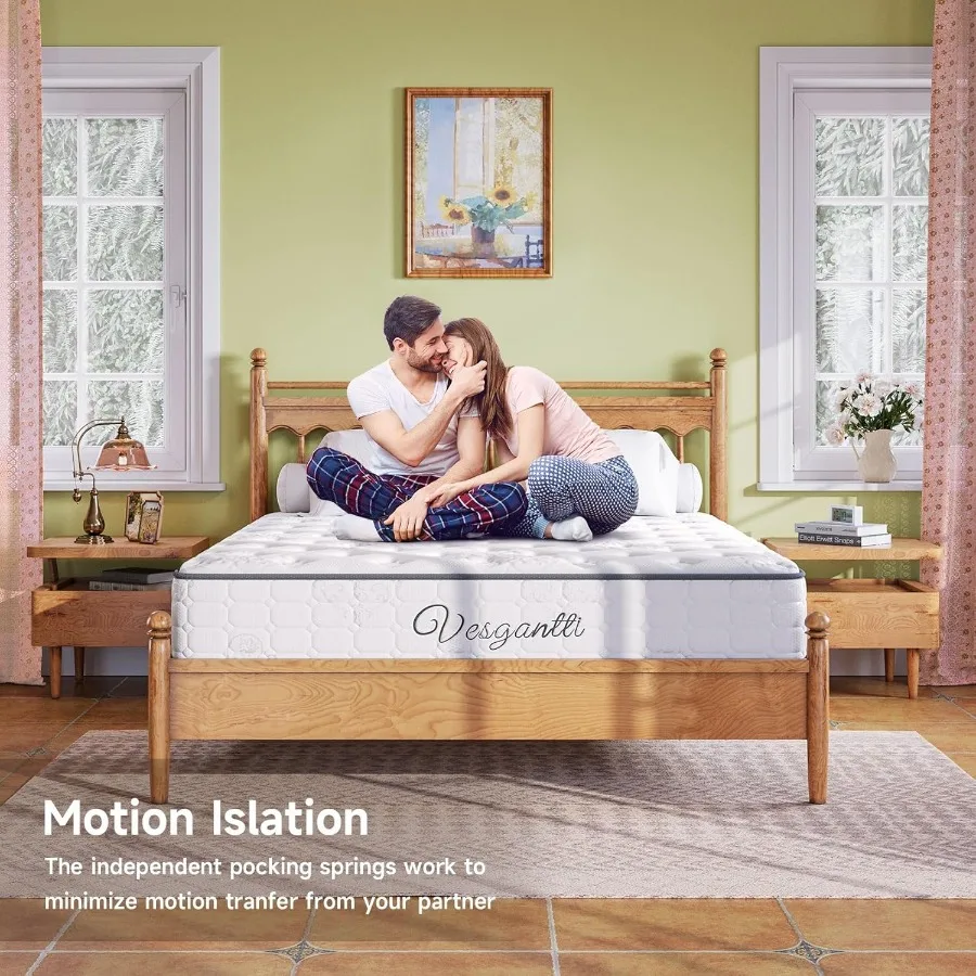 Twin XL Mattress 10 InchHybrid Mattress in a BoxIndividual Pocket Springs with Breathable Memory Foam College Dorm Room Essenti