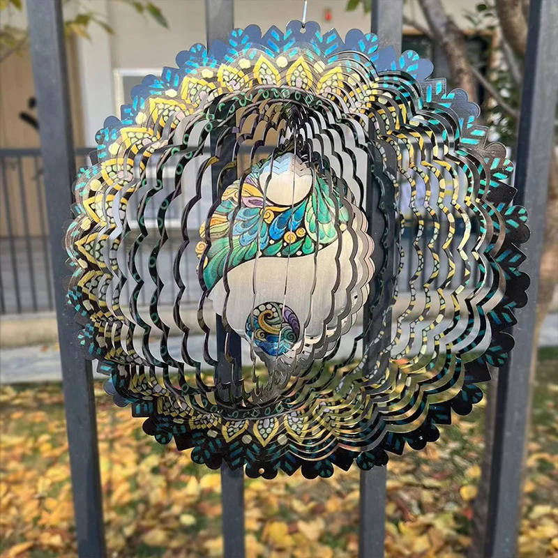 3D Colorful Wind Spinning Mandala Hanging Wind Spinner Mandala 30CM 3D Stainless Steel Laser Cut Metal Art Geometric Pattern