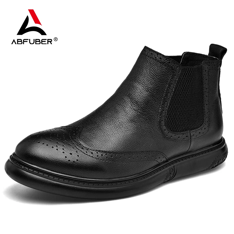 

Fashion Brogue Genuine Leather Boots Men Winter Boots With Fur Size 46 High Quality Leather Men Boots Winter Footwear