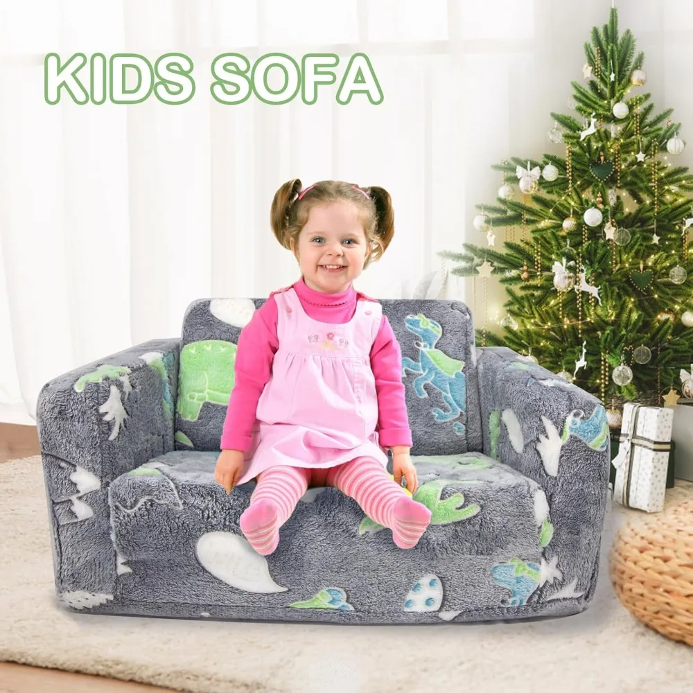 Kids Sofa Toddlers Sofa with Blanket Glow in The Dark Kids Couch Fold Out Toddlers Play Couch Mini Dinosaur Couch 3