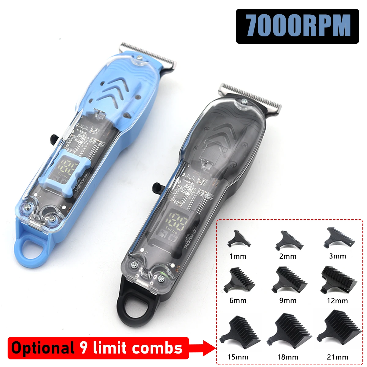 Transparent Body Electric Hair Clipper Professional Trimmer USB Rechargeable Hair Cutting Machine For Men Holiday Gift For Him